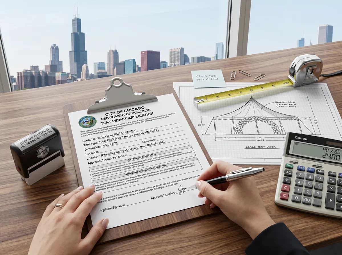 Chicago event permit documentation and tent setup preparation