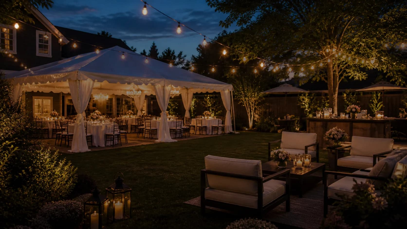 Backyard private party with tent and seating