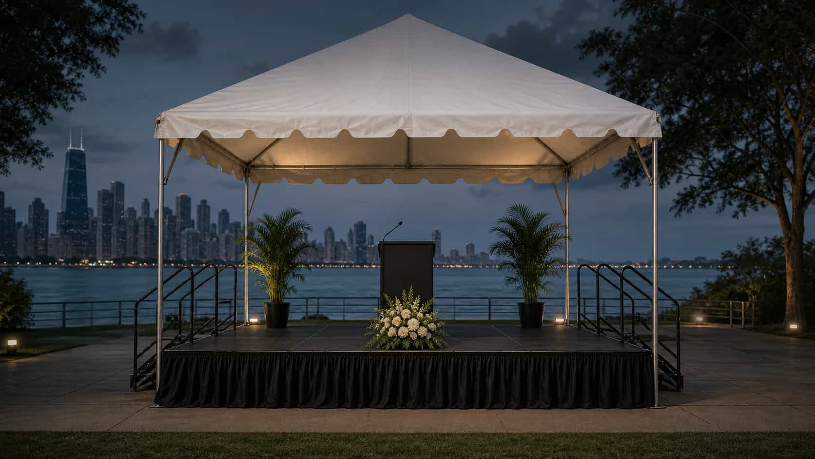 Professional stage rental setup for an event in Chicago