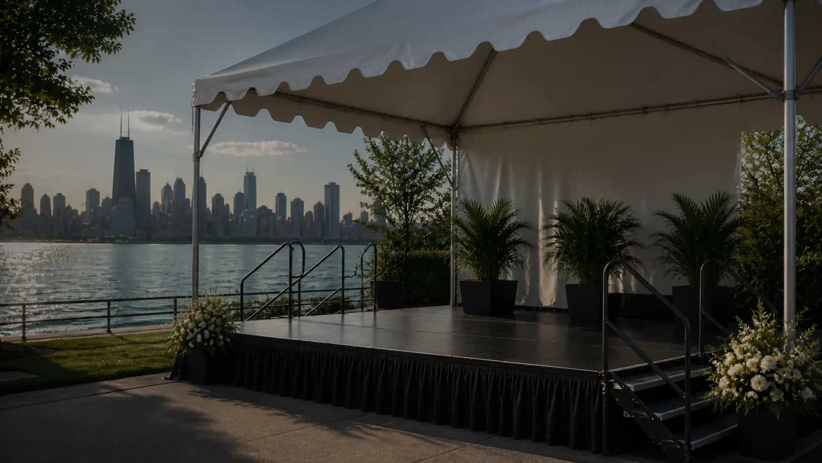 Outdoor event stage and rental setup in Chicago