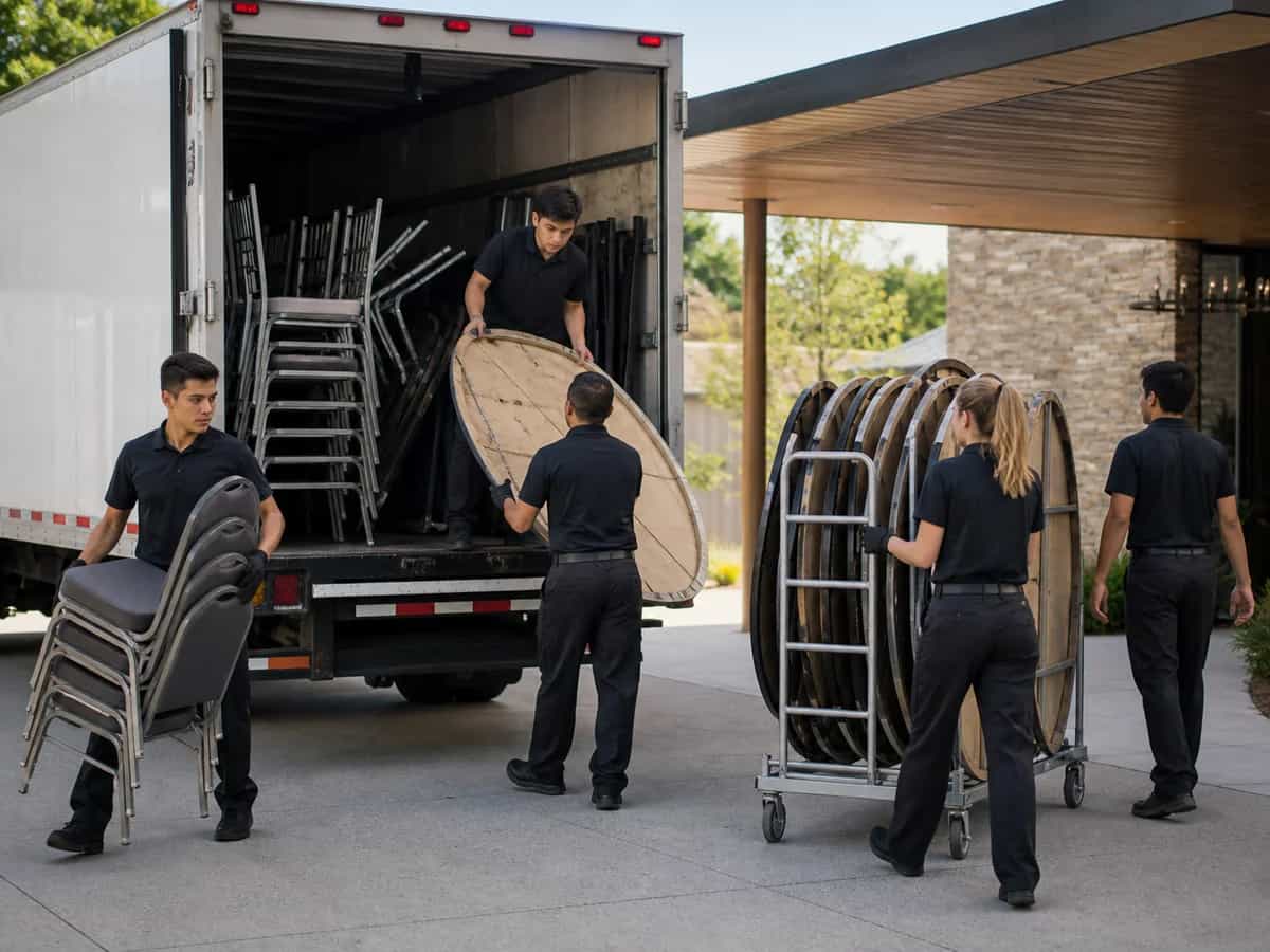 Sterling Event Rentals equipment and crew at an outdoor Chicago-area event